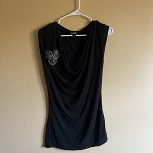 A. byer 90’s Y2K black cap sleeve top with silver swirl detail size M